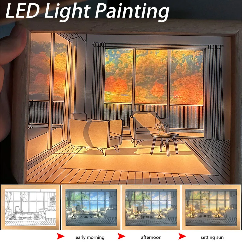 

LED Decorative Light Painting Bedside Picture Japan Anime Style Creative Simulate Sunshine Drawing Dimmable Night Light Gift