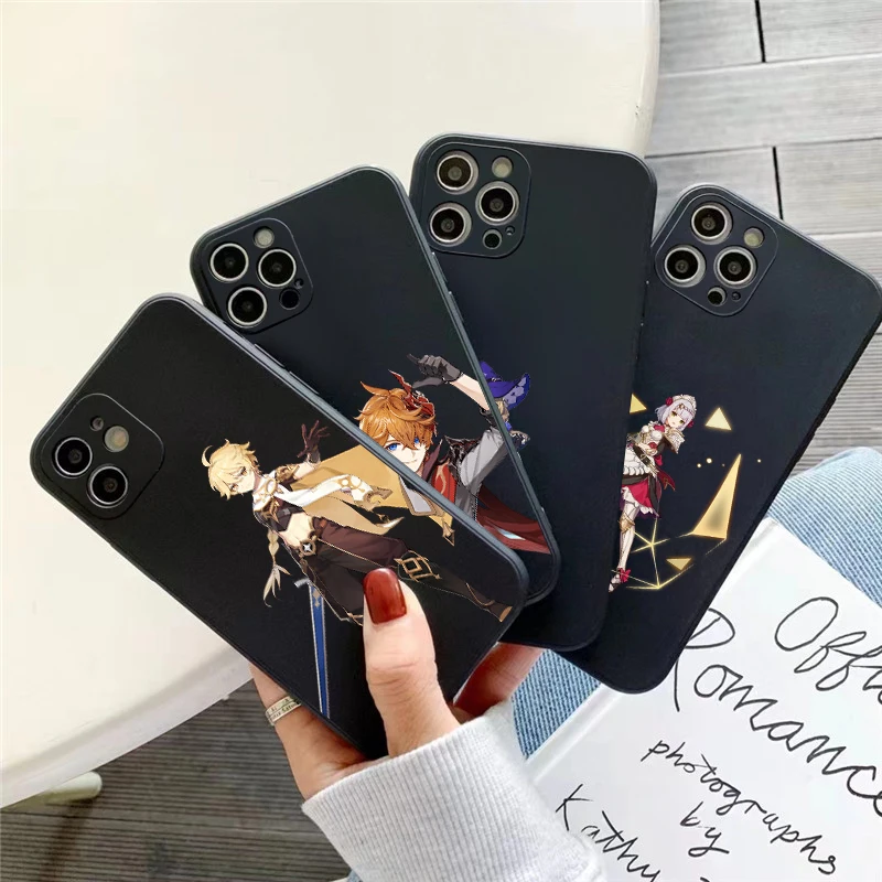 

Genshin Impact Project Game Phone Case For iPhone 11 13 12 Pro Max 12 13 Mini X XS XR MAX SE 6 7 8 Plus Liquid Silicon Black
