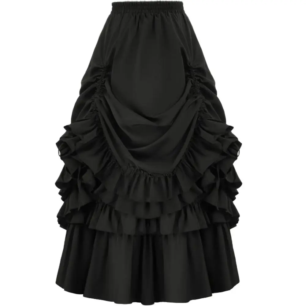 

Женская длинная юбка с оборками, однотонная Регулируемая юбка с высокой и низкой талией в стиле ретро, юбки в готическом стиле, длинная юбка в стиле эпохи Возрождения
