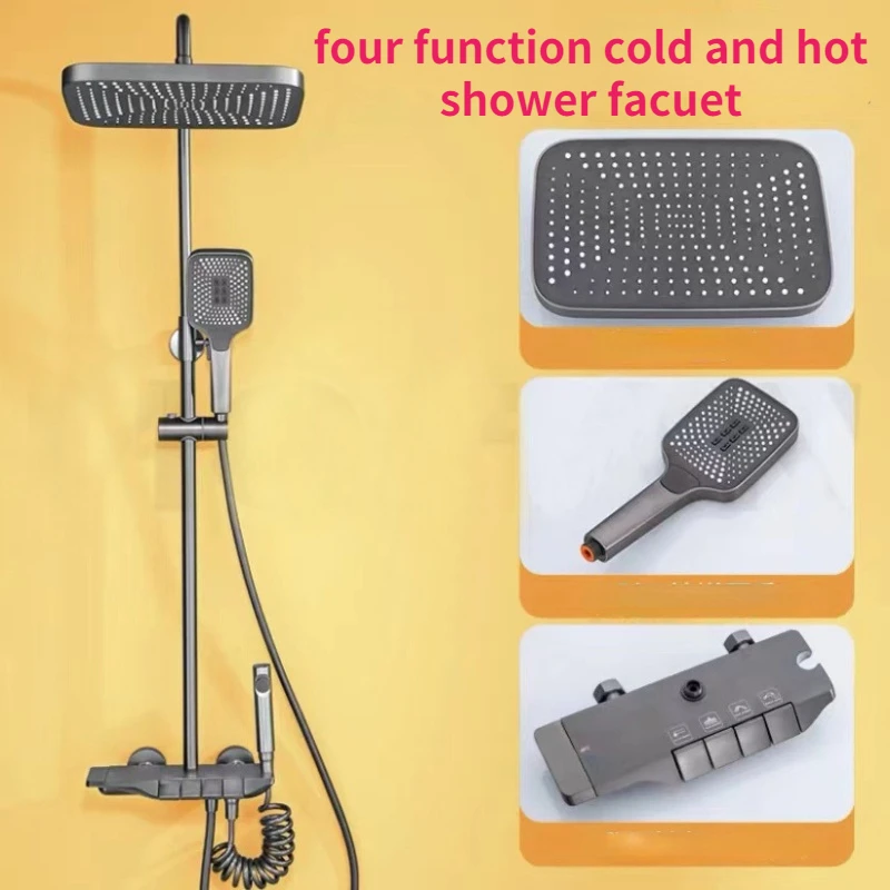 

Shower set bathroom constant temperature four piano keys shower with one key and one control grey shower curtain set