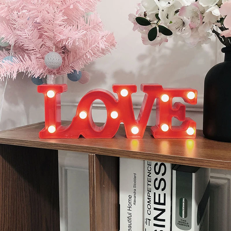 

3D Love Heart Marquee Letter Lamps Indoor Christmas Decorative Lamps LED Night Light Wedding Decor Romantic Valentine's Day Gift