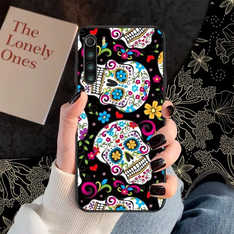 Cool Flower Skull Phone Case For Xiaomi Redmi Note 11 10 9T 8 7 Pro Redmi 10 9 9A 9C 8 7 6 Soft Black Phone Cover images - 6