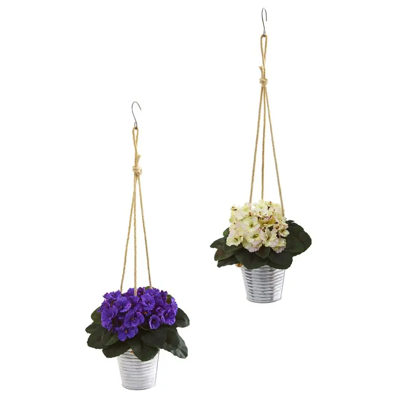 

African Violet Artificial Plant in Hanging Bucket (Set of 2)