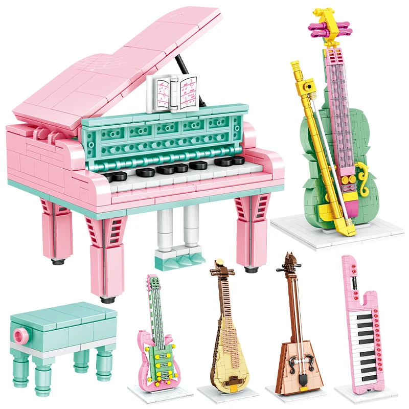 Mini Musical Instrument Piano Violin Building Blocks City Friends Enlightenment Musician Educational Bricks Toys for Kids Gifts