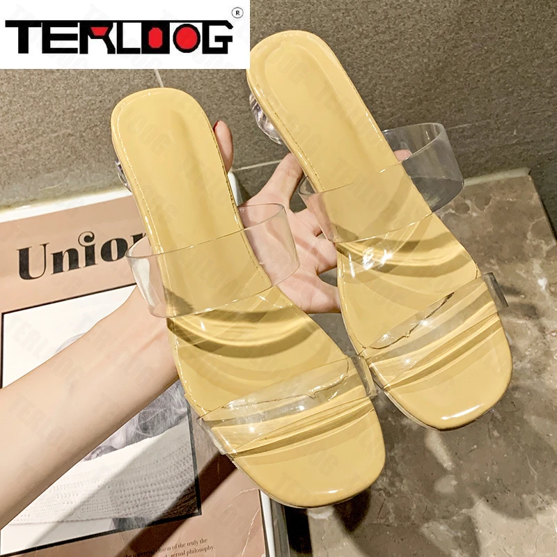 

Шлепанцы женские из ПВХ, прозрачные сандалии с открытым носком, классические тапочки, низкая подошва, сланцы, лето 2022