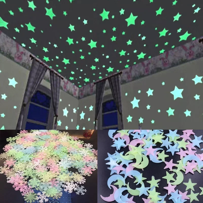 

3D Star and Moon Wall Stickers Glow In the dark Energy Storage Fluorescent Luminous Wall Art Decor Kids living Room Decoration