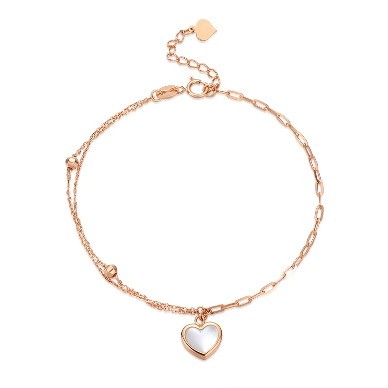 

Delicate White fritillary Heart Au750 18K Real True Rose Gold Charm Bracelets Bangles for Women Female Upscale Office Jewelry