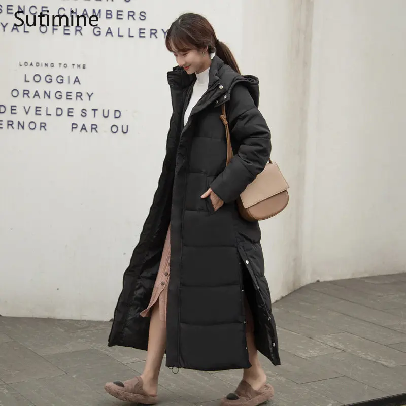 Down Cotton Jacket Women Knee Length Korean Version Slim Cotton Jacket Coat Office Lady Winter Coat for Women Hooded Down Coats