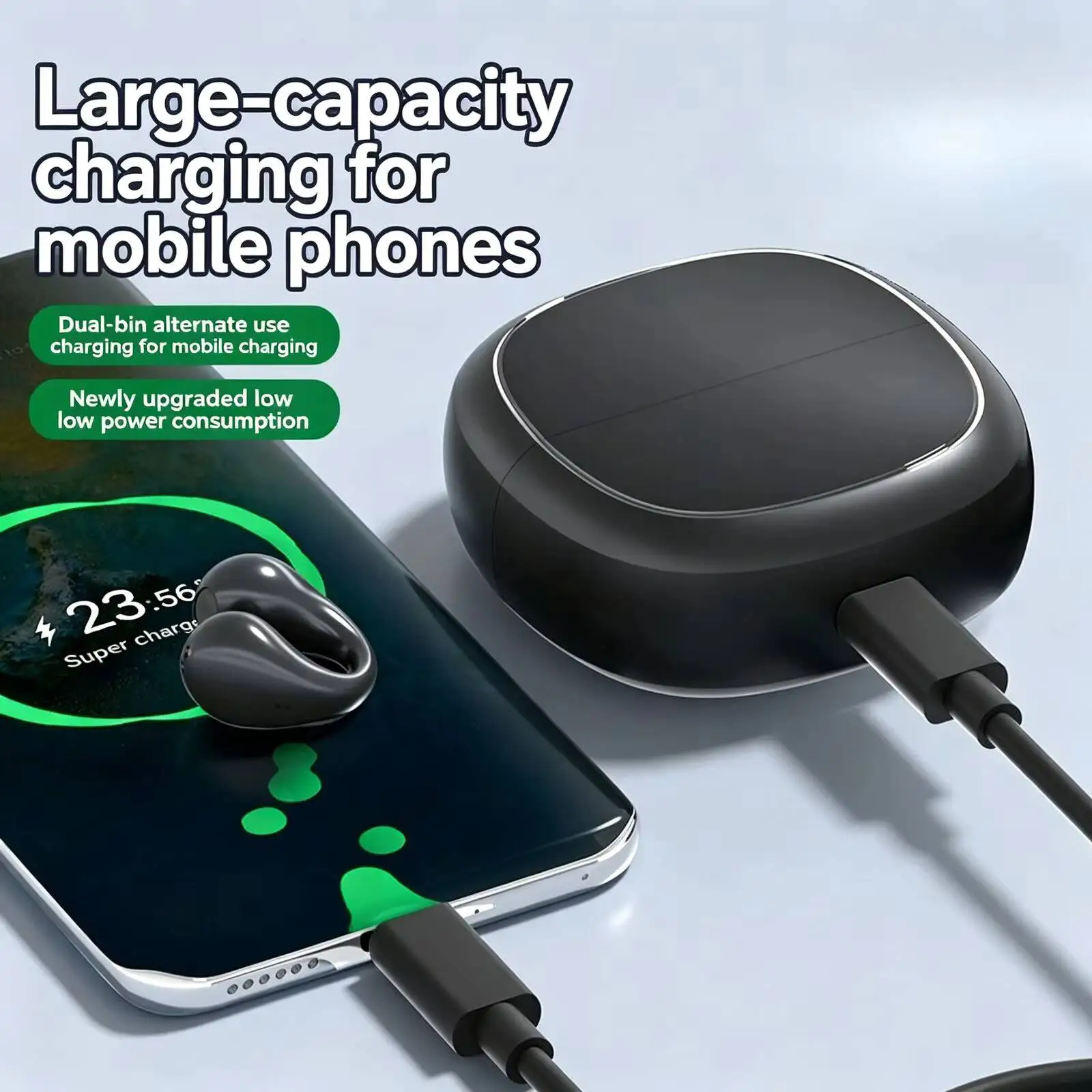 Фото Магнитные Bluetooth-наушники-клипсы с зарядным кейсом 2-в-1: HIFI-стереозвук, экстренная зарядка телефона, спортивные наушники №3