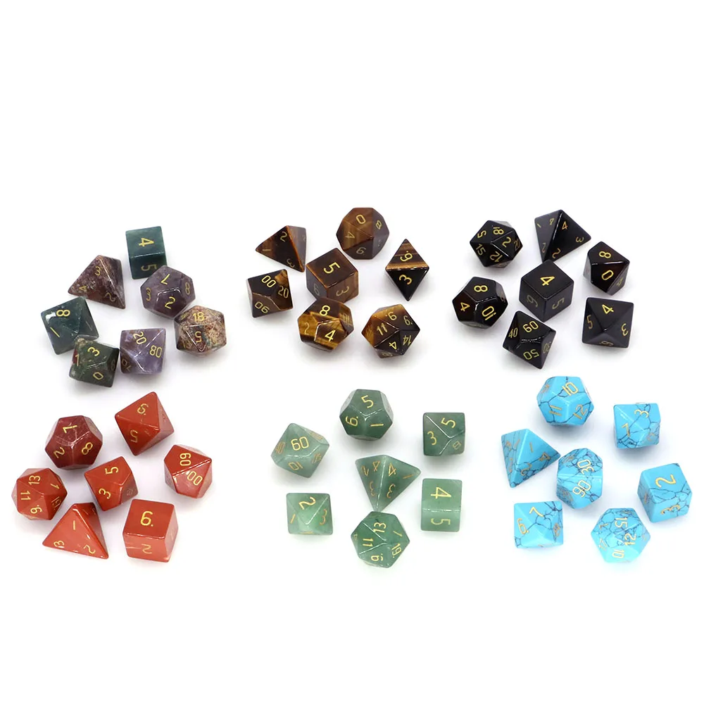 

Natural Healing Gems Crystal Polyhedral Dice 7 Stones Set For Witchcraft Dungeon and Dragons Board Game Energy Chakra Home Decor