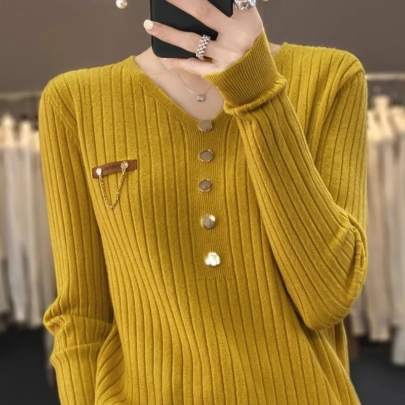Осень-зима новый женский пуловер свитер свободный крой с v-образным вырезом и
