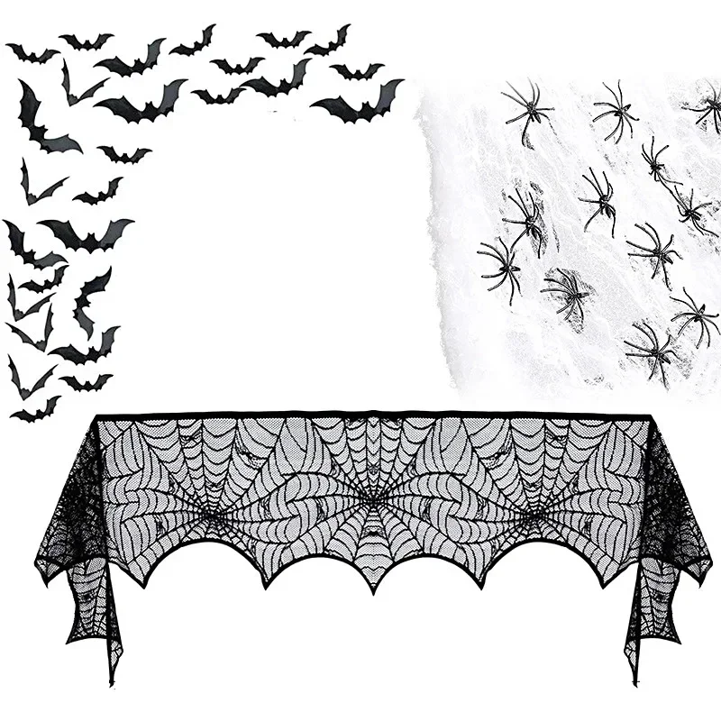 Скатерть на тему Хэллоуина Черный Паук кружевная настольная дорожка занавеска
