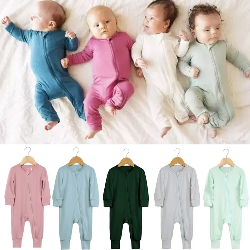 

2023 Baby Romper Bamboo Fiber Baby Boy Girl Clothes Newborn Zipper Footies Jumpsuit Solid Long-Sleeve Baby Clothing 0-24M