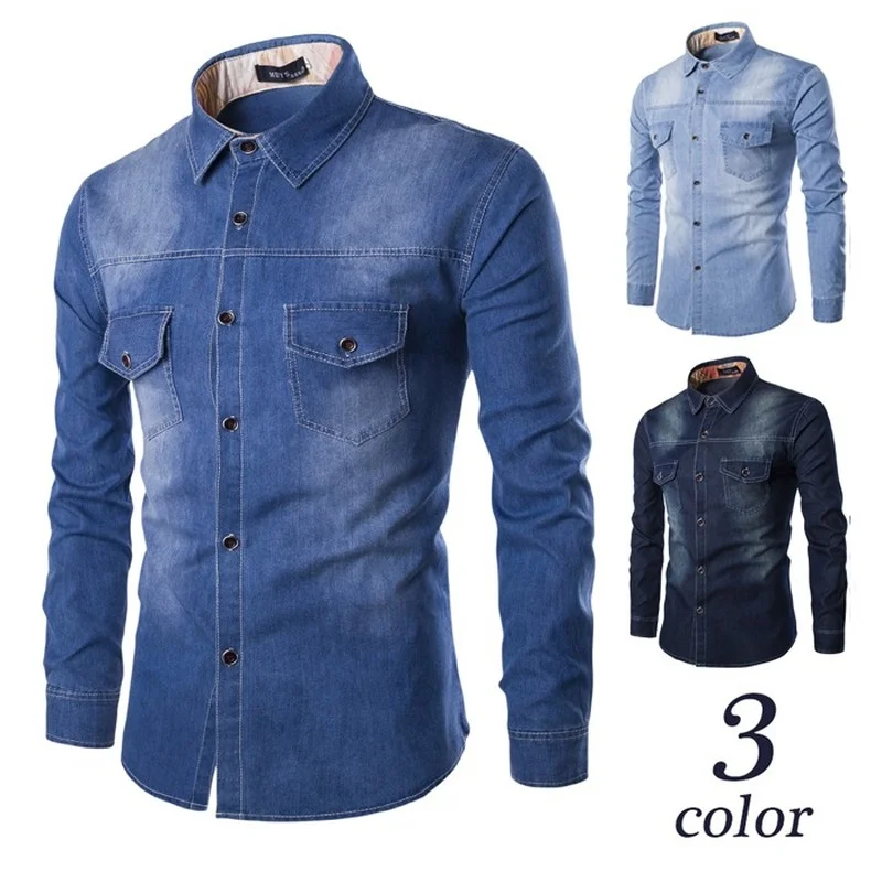 

2022 New Men's Casual Denim Shirts with Long Sleeve Plus Size 5XL 6XL Tops Washed Slim Denim Lepel Shirt Men Collared Shirt