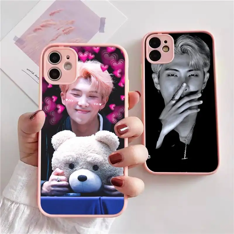 

Bangtan Boys RM Namjoon Kim Phone Case For iphone 13 12 11 xr xs x 7 8 pro max Light pink Soft TPU Silicone Clear Case Cover