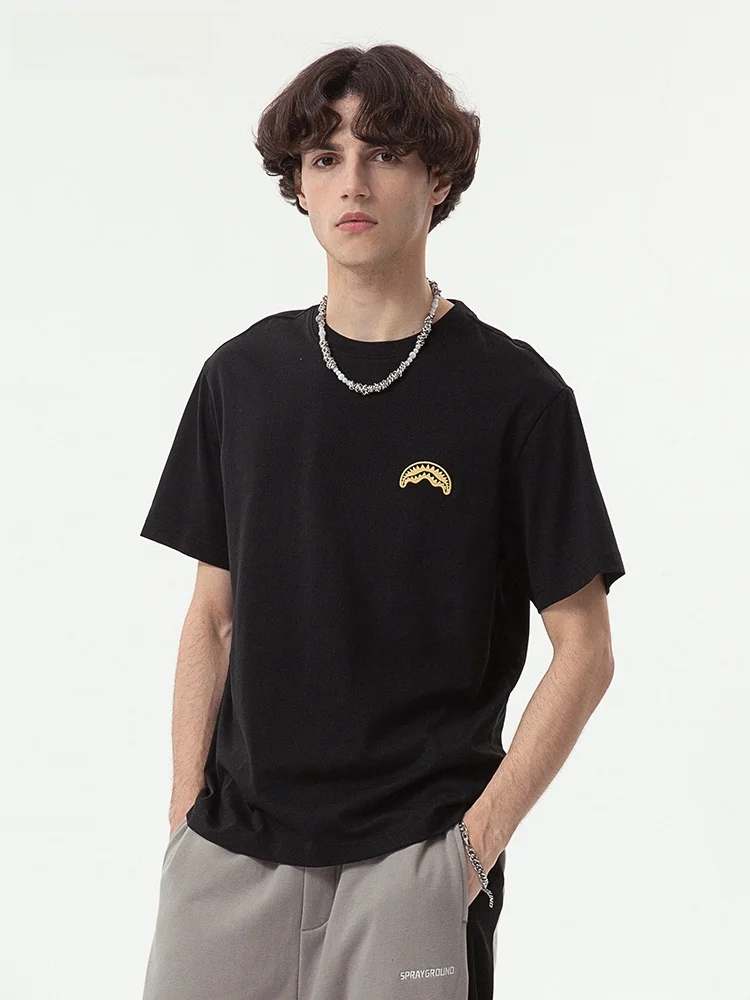 Sprayground 2024 летняя футболка с короткими рукавами и вышивкой в виде акулы модная