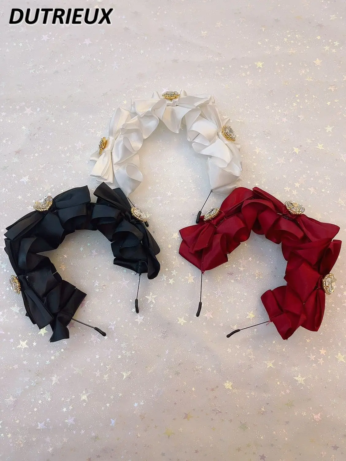 

Lolita French Sweet Princess Bowknot Love Rhinestone Hairbands Wave Lacework Cute Headband Accessories Hairware for Women