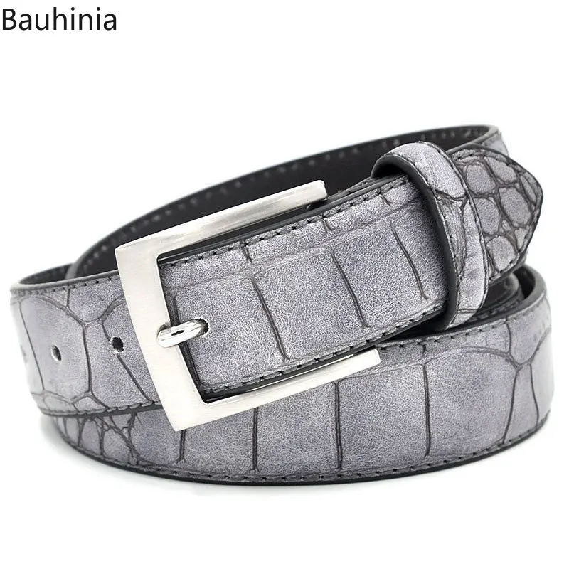 Bauhinia New 100-130cm Fashion Casual Two Layer Leather Pin Buckle Belt Luxury Crocodile Print PU Men's Belt