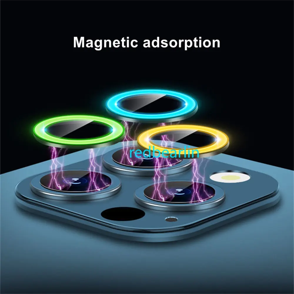 100pcs Luminous Camera Ring Protector Film For iPhone 14 13 12 Pro Max 11 Back Lens Tempered Glass Protective Cover