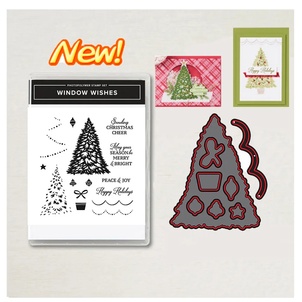 

New Christmas Tree Clear Stamps and Metal Cutting Dies For DIY Scrapbooking Material Craft Supplies Making Greeting Card Deco