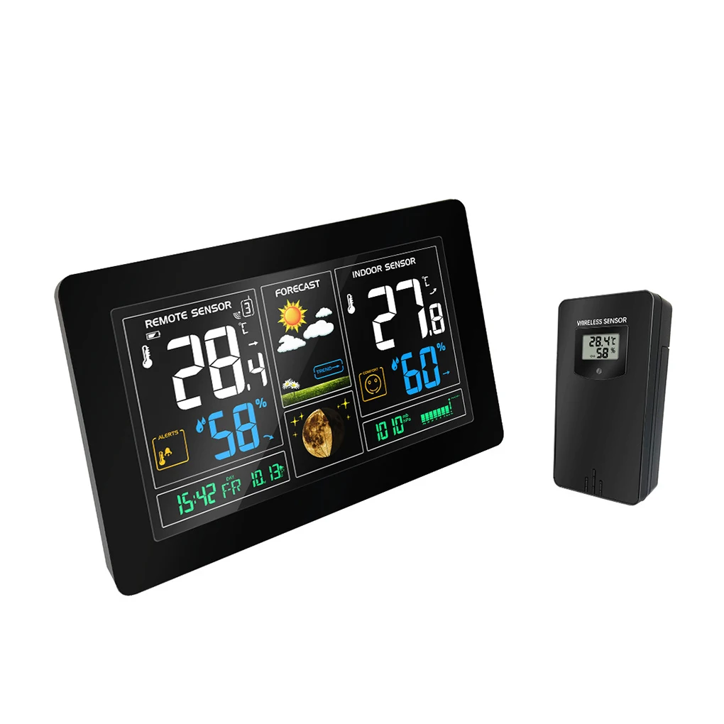 

Digital Clock LCD Screen Display Weather Temperature Humidity Time Display Desktop Alarm Clock