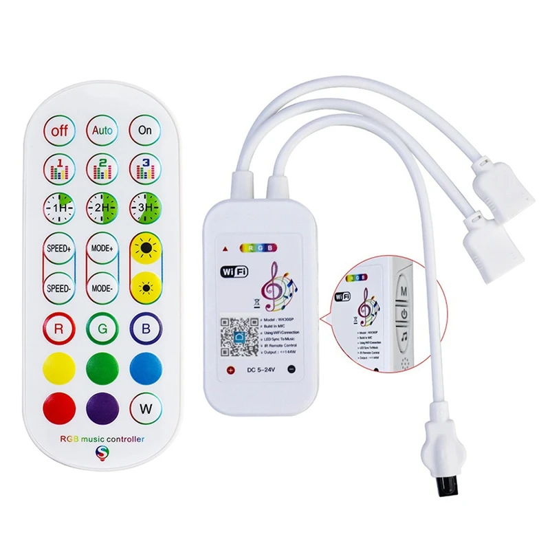 DC5-24V Wifi LED Controller+24 Keys Remote Control APP And Music Sync RGB IR RF For 5050 3528 Light