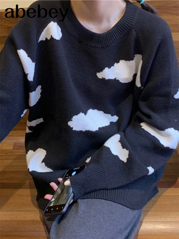 Женский вязаный пуловер оверсайз Повседневный свитер в Корейском стиле с