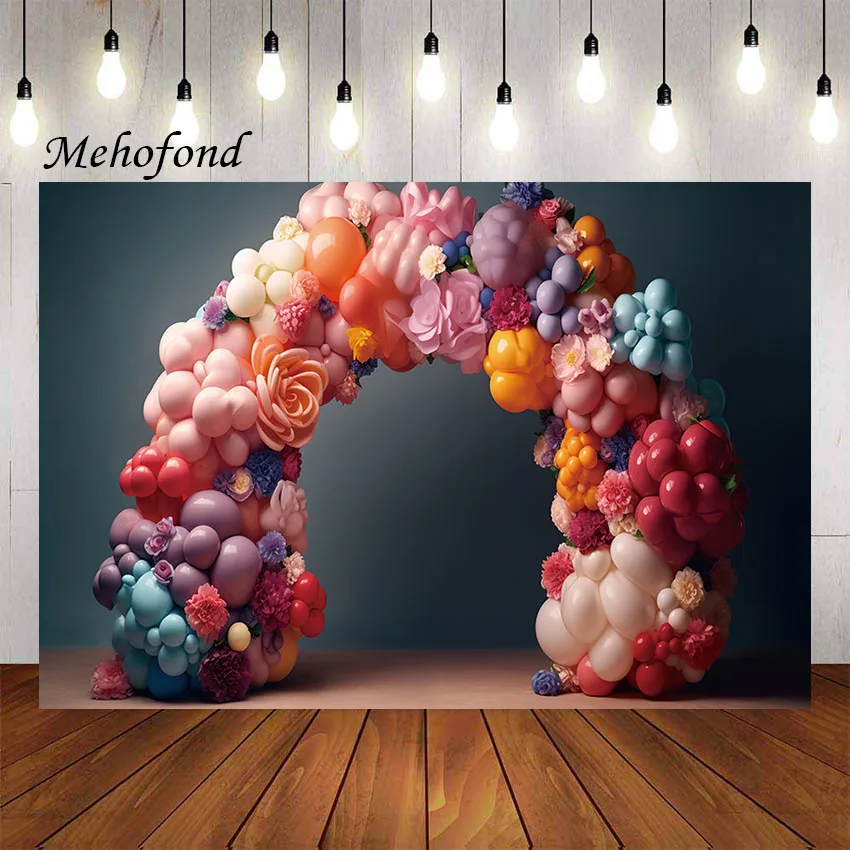 

Mehofond Photography Background Colourful Arch Balloon Floral Girl Birthday Party Cake Smash Portrait Decor Photo Backdrop Studi