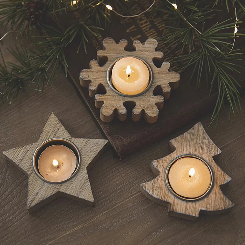 

Creative Christmas Tree Snowflake Wooden Candle Holder Trays 2024 Christmas Decorations for New Year Home Table Ornaments Gift