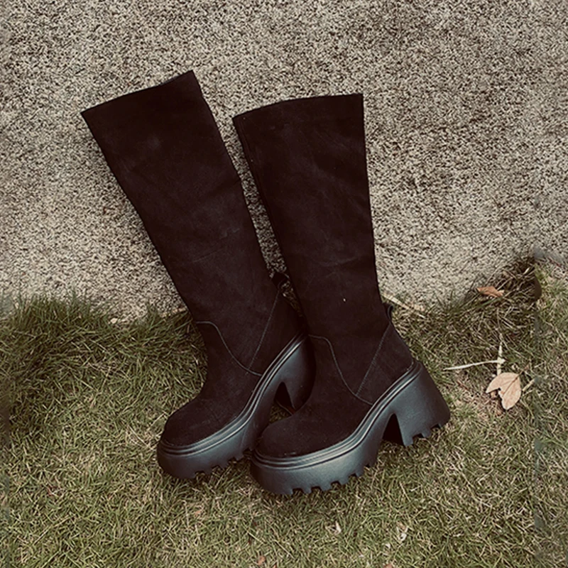 

Heihaian High Boots Fall/Winter 2023 New Retro Commuter Rider Boots With Thick Soles Round Toe Long Boots For Women
