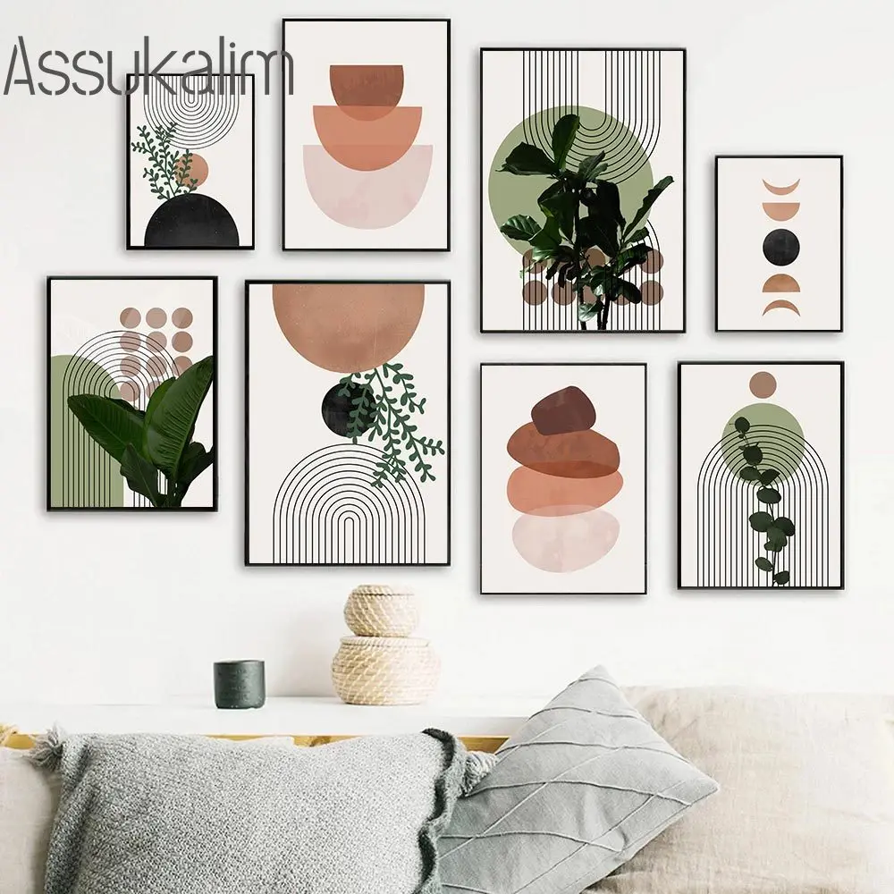 

Boho Wall Art Abstract Lines Painting Poster Leaves Print Pictures Geometric Wall Paintings Nordic Posters Living Room Decor