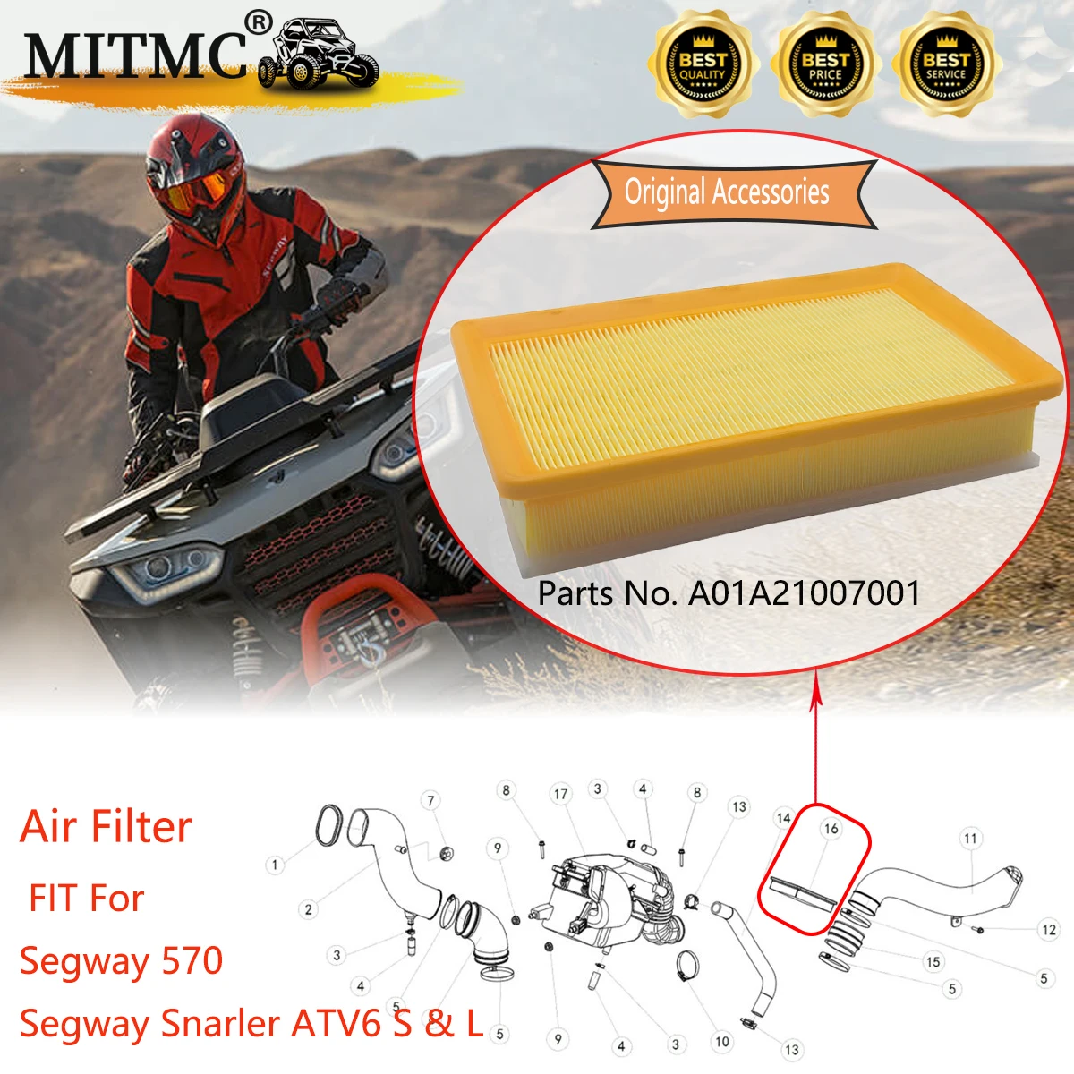 

Оригинальный воздушный фильтр для Segway 570 Snarler AT6 ATV, система воздушной фильтрации, запасные части, номер. A01A 21007001