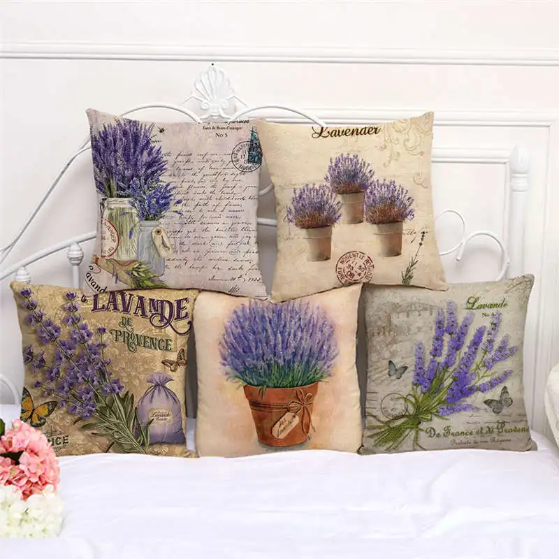 

Watercolor Lavender Throw Pillows Cases Purple Flowers Cushion Cover 45x45cm Home Living Room Decoration Pillowcase Home Covers