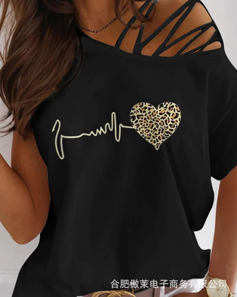 

2022 New Women's Women's T-shirt Sexy Hollow Heart Print Top Spot