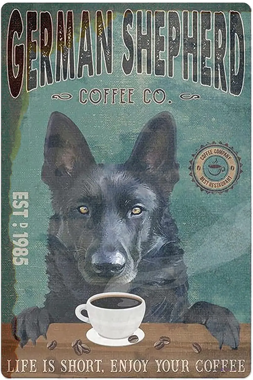 

Оловянный плакат, металлический знак, немецкий пастушья кофе, жизнь короткая, наслаждайтесь кофе, настенная панель, ретро художественное ук...