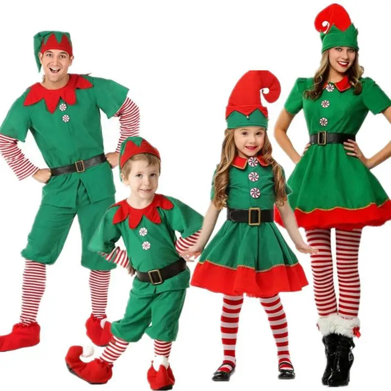 Elf Costume Christmas Green Santa's Helper Costumes For Holiday Festive Clothes Holiday Outfit Hat Belt Halloween Christmas