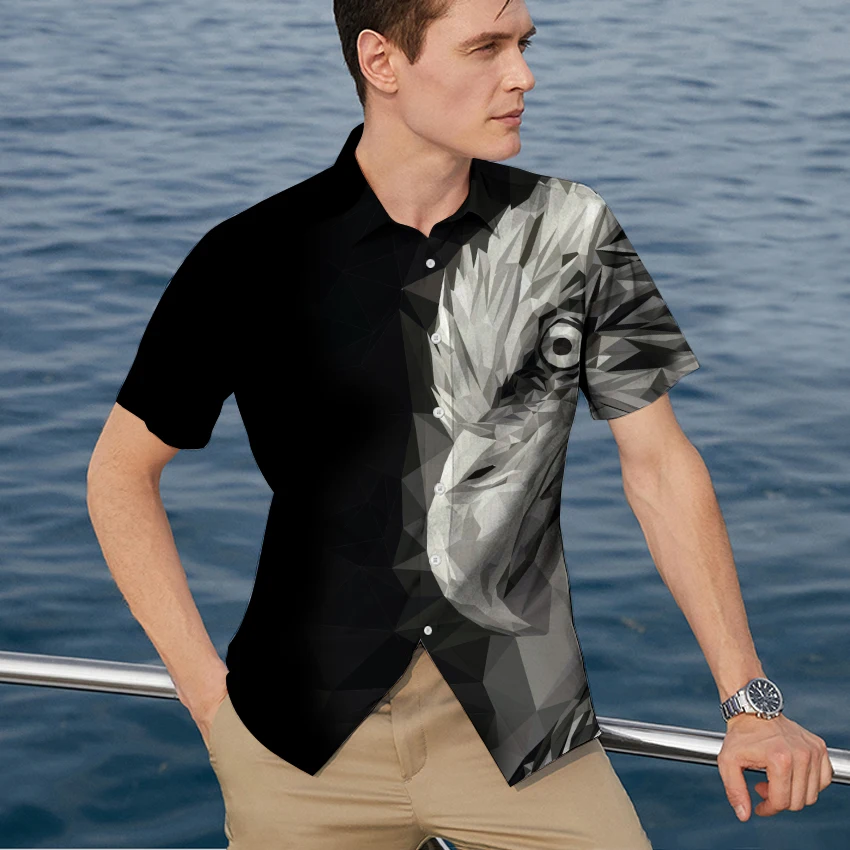 2022 New Men's Short Sleeve Shirts Slim Summer Print Eagle Casual Shirts Brand Men's Cardigan High-end Short Sleeves