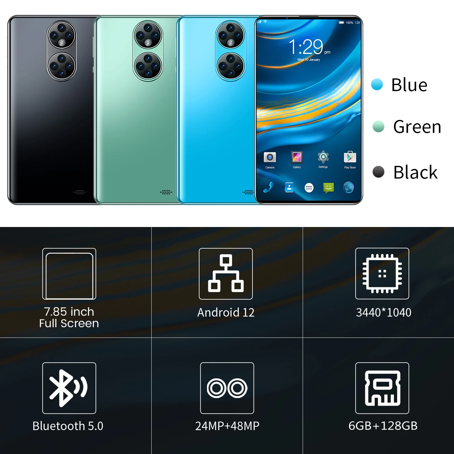 Мини-планшет Android 128 6 ГБ ОЗУ Гб ПЗУ 24 + 48 Мп |