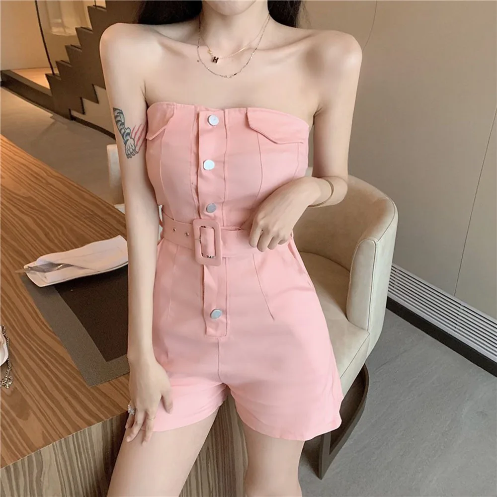 

Jumpsuit Women High Waist Summer Rompers Straight Wide Leg Shorts Casual Jeans Temperament Playsuit Korean sleeveless Bodysuit