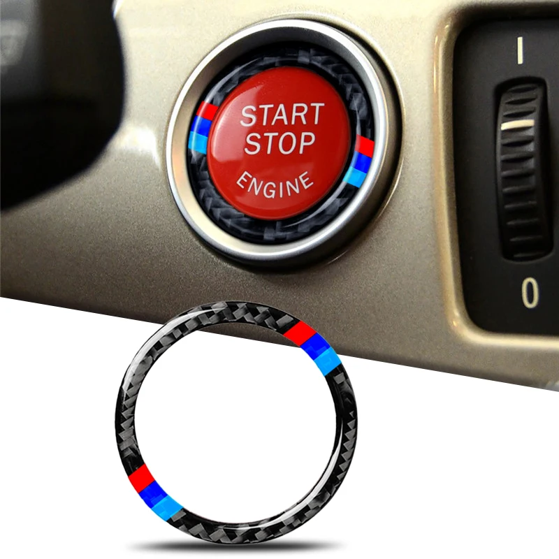

Car Carbon Fiber Stripe One Click Start Key Ring Stickers For BMW 3 Series X1 X5 X6 E46 E90 E60 E61 M Performance Car Interior