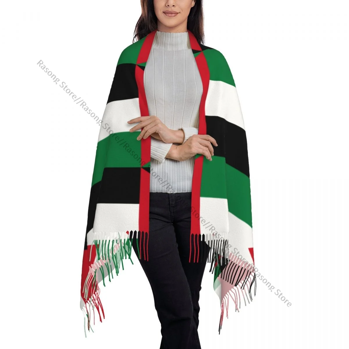 Шарф с кисточками большой размер 196*68 см зимняя теплая шаль из пашмины буфанда