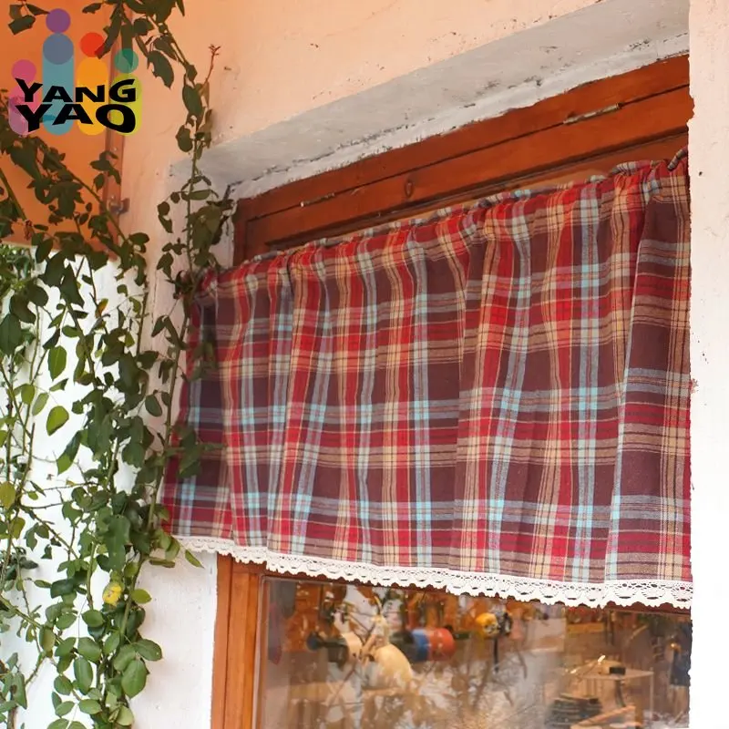 

Classic Kitchen Window Short Curtain Green Red Buffalo Check Valance Plaid Window Treatment Drapes for Living Room Bedroom Decor