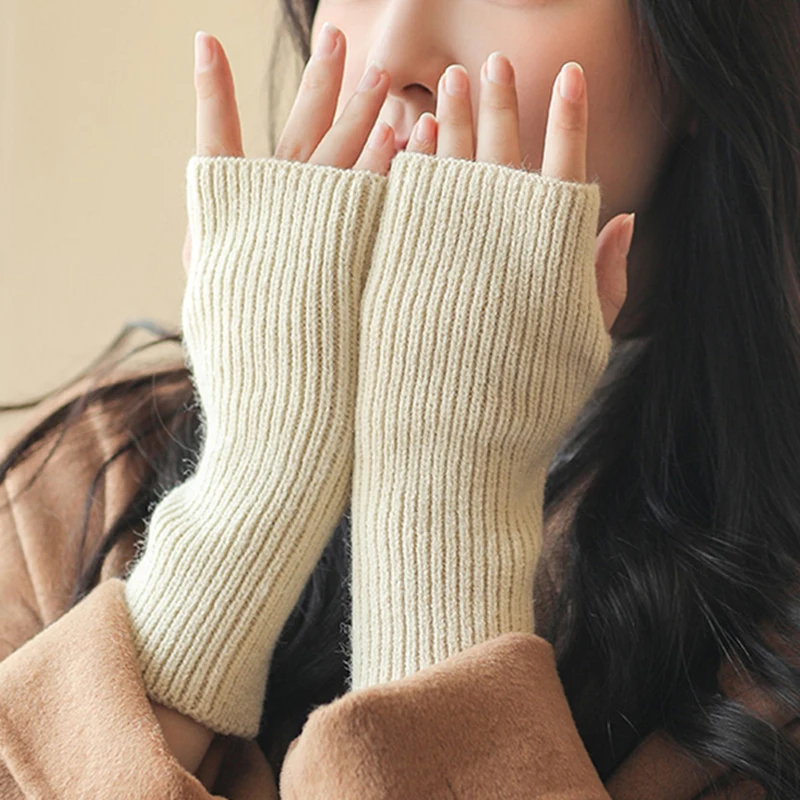 

Fashion Half Vinger Handschoenen Voor Vrouwen Winter Zachte Warme Wol Breien Arm Korte Warm Vingerloze Manchet Wanten Unisex