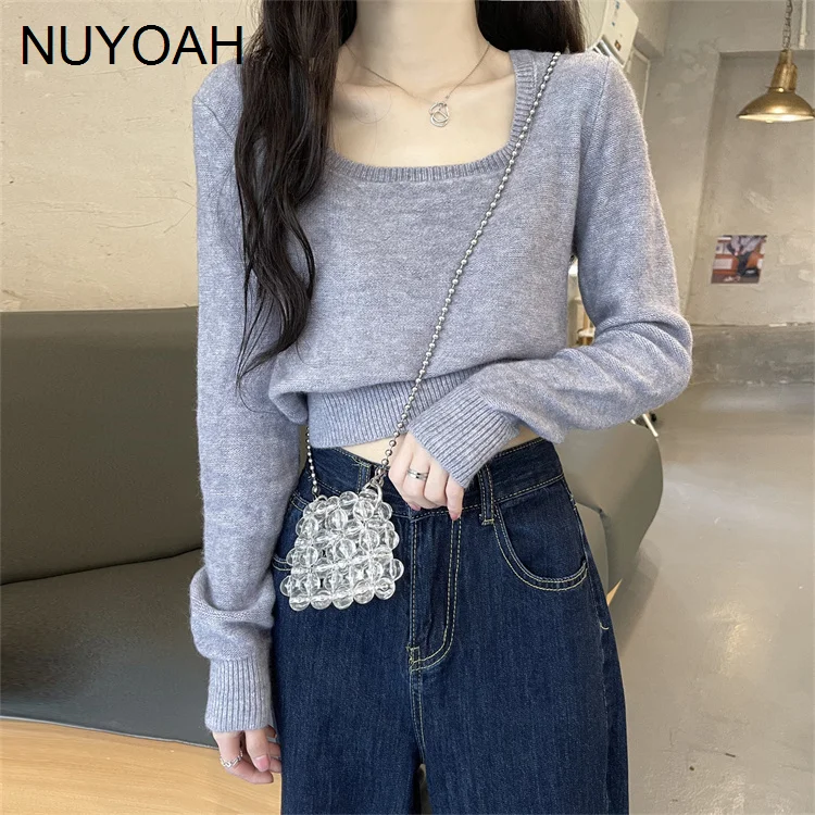 

Early Autumn Korean Top Women's French Square Neck Sweater 2021 Design Sense of Minority Loose Bottomed Shirt