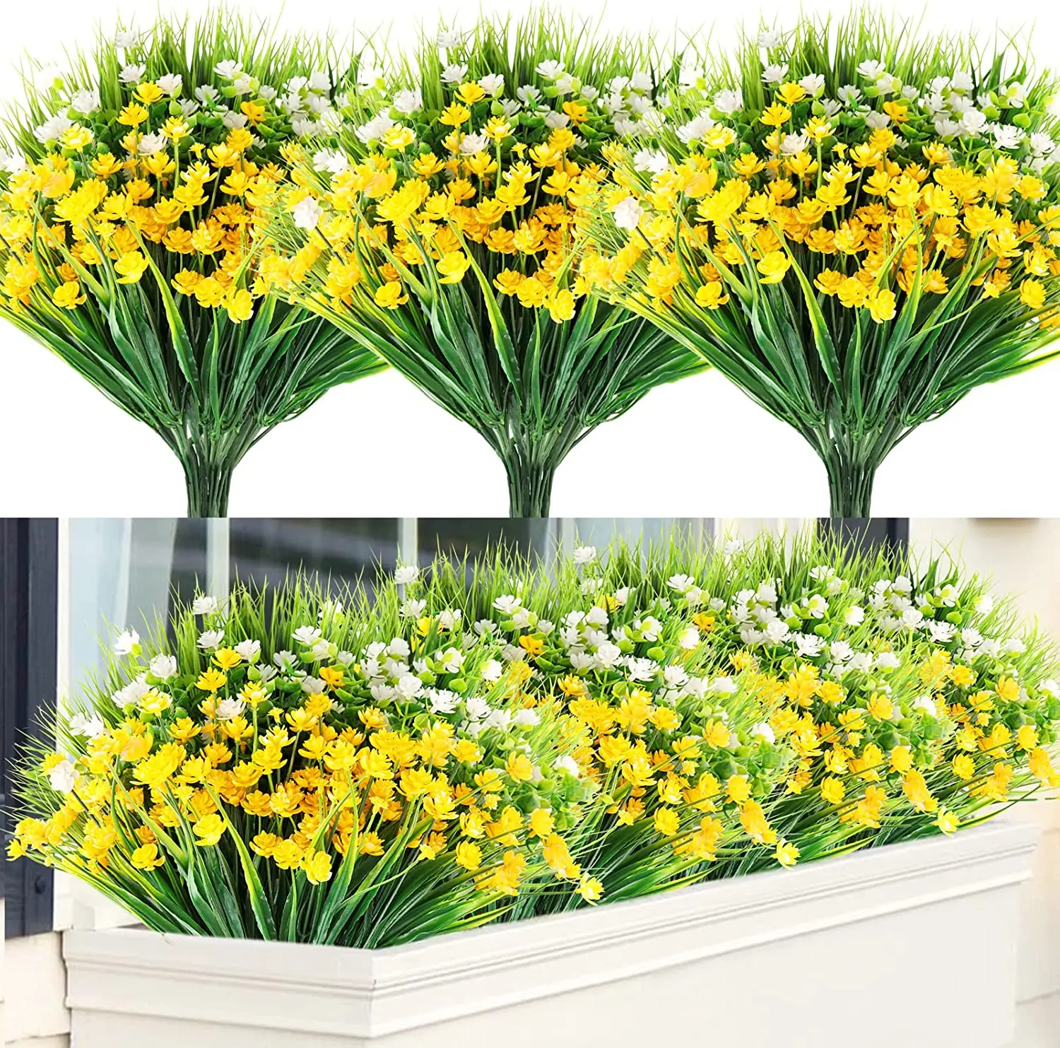 

12 Bundles Artificial Daisy Flowers Outdoor Fake Flowers for Decoration No Fade Faux Plastic Flower Garden Porch Box Décor