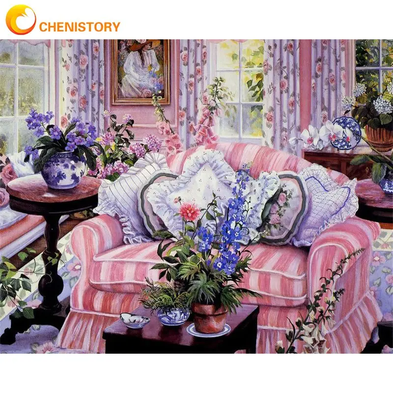 

CHENISTORY Modern Paint By Numbers Diy Gifts Pink Room Scene Picture Drawing For Adults Crafts Wall Decor On Canvas For Beginner