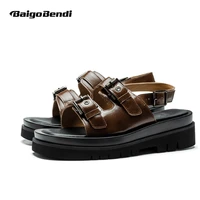 mens british retro cowhide thick bottom increased casual sandals summer open toed platform beach shoes breathable male