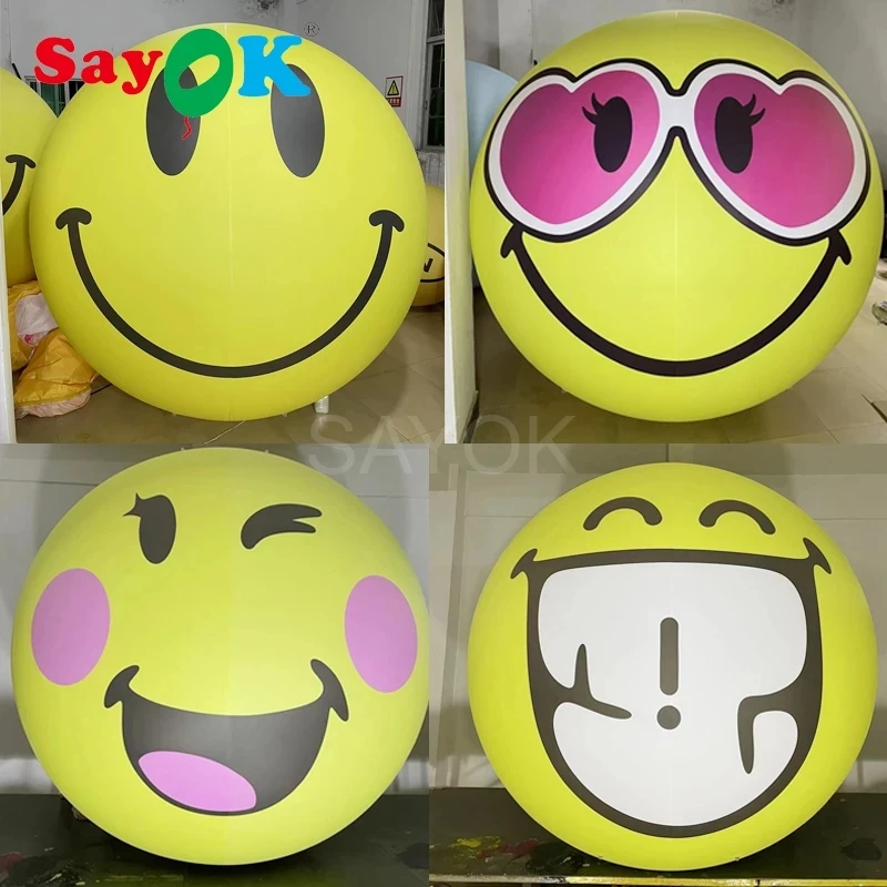 

Giant 3m(10ft) Inflatable smileys helium balloon pvc inflatable yellow ball with led light for event/exhibition/show/advertise
