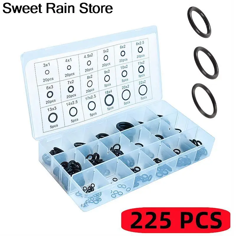 

225 PCS,Boxed,Nitrile Silicone Rubber Assortment,O-ring,Faucet Sealing Valve Waterproof Machine Oil-resistant Gasket Kit
