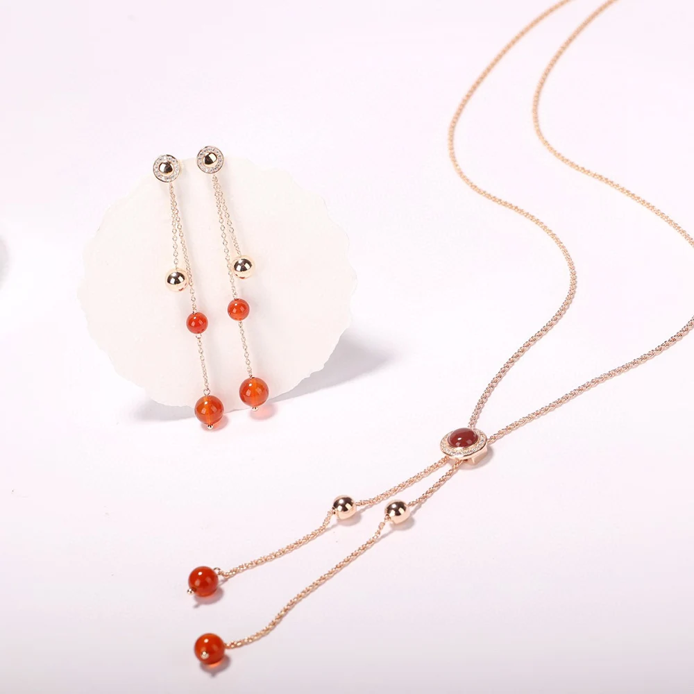 

2022 Brand Elegant Exquisite Long Earring Neckalce Sets 2 Pieces For Women Luxury Quatity Jewelry Charms Rose Gold Color Gift